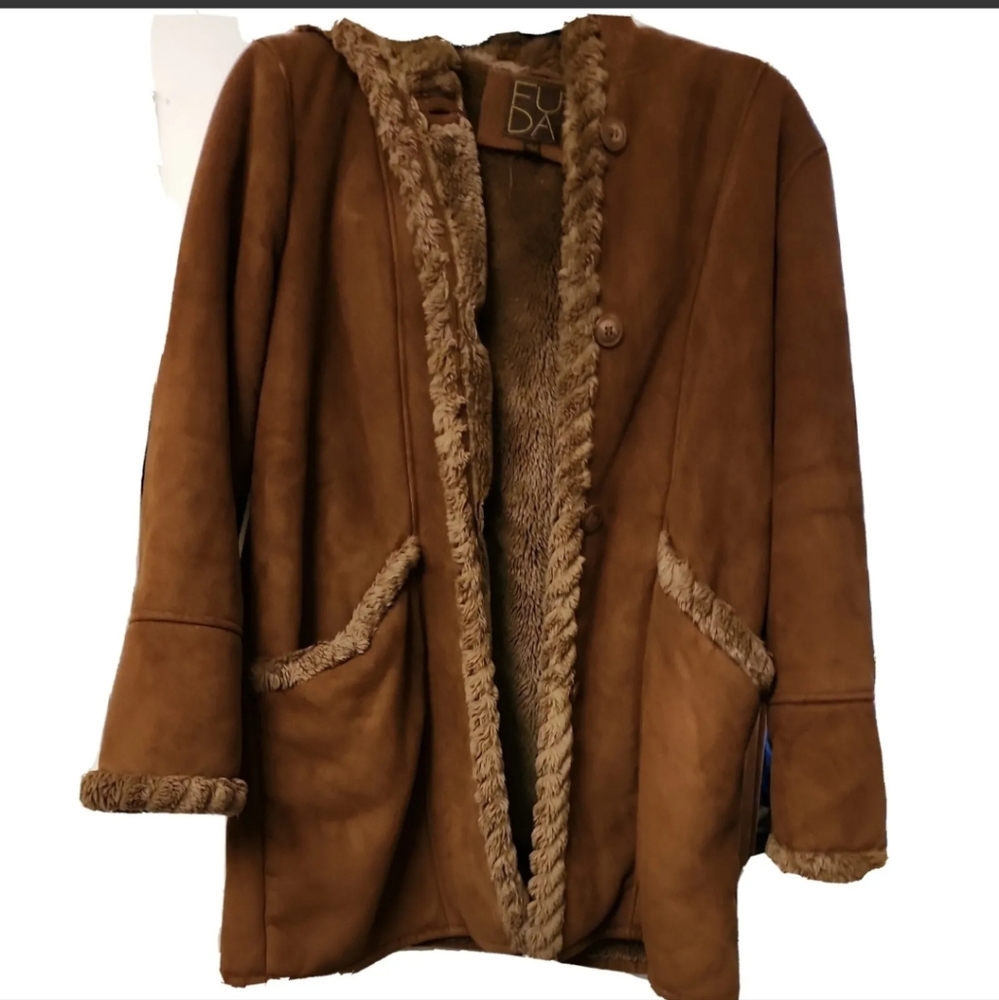 FUDA Of New York Faux Suede Sherpa Lined Jacket Coat Womens Size L.